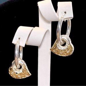 Hoops & Heart Earrings w/Silver and Gold Filigree Pillow Heart Charms